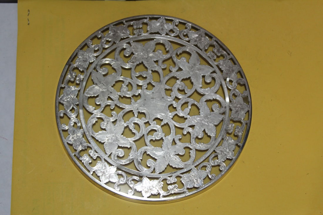 A Sterling and Glass Trivet: by Webster - 6" in diameter