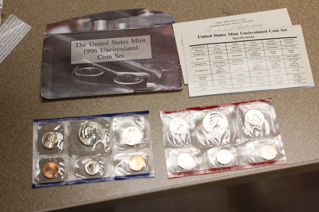 1996 US Mint Coin Sets: with COA - total 12 coins