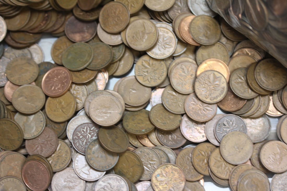 Almost 14 Pounds of Unsorted Canadian Cents: as shown