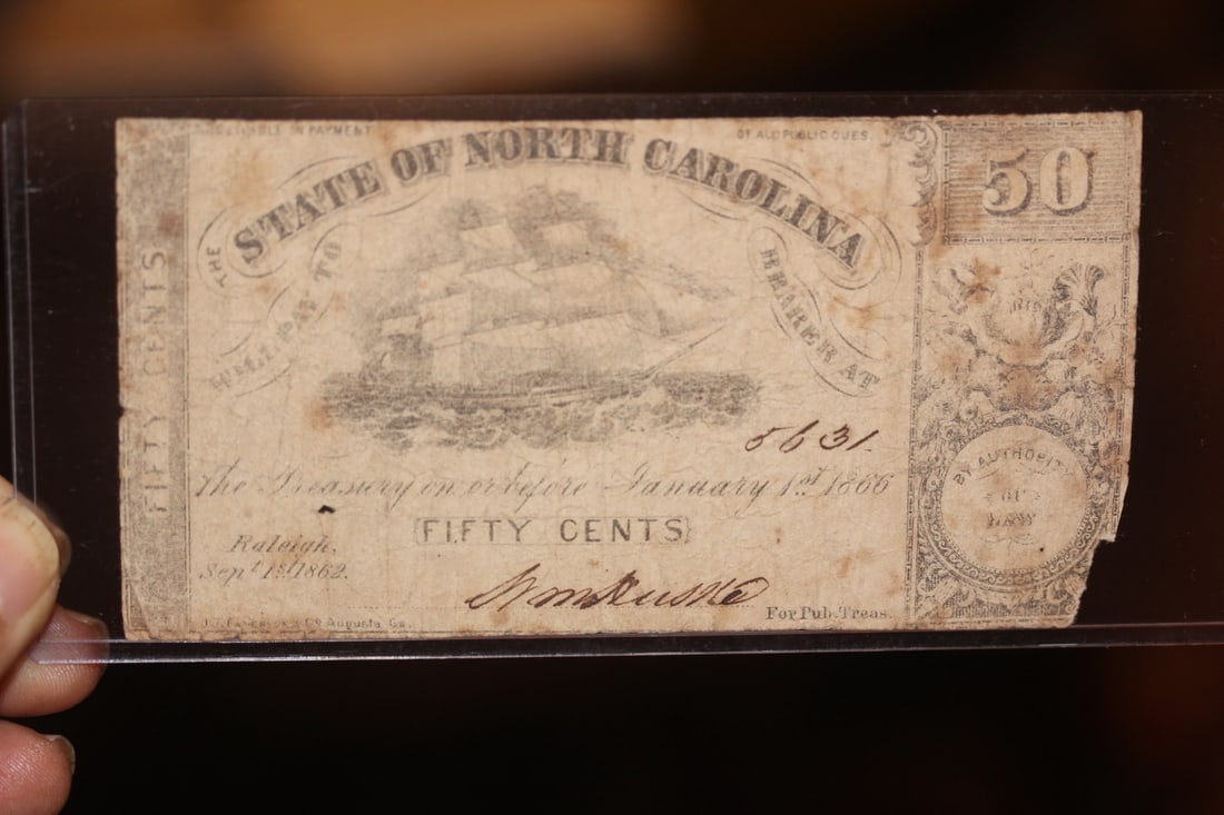 1862 North Carolina 50 cents Note: civil war era