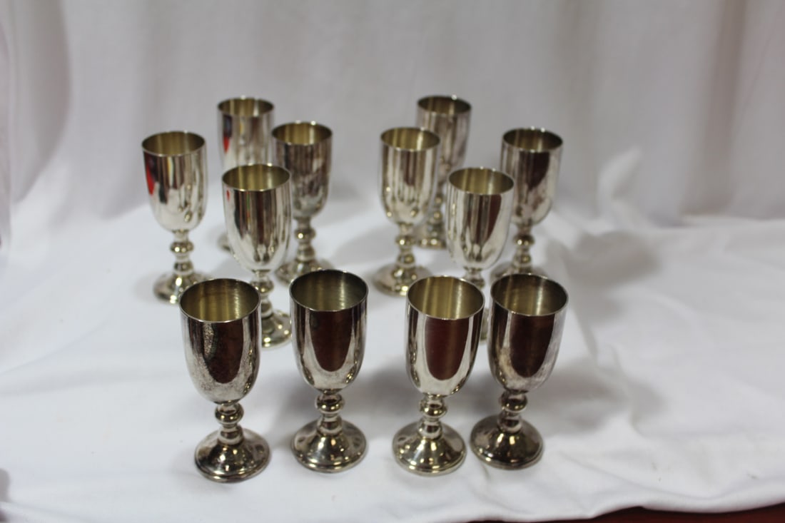 Set of 12 Silverplated Cups: 3 3/4" tall each