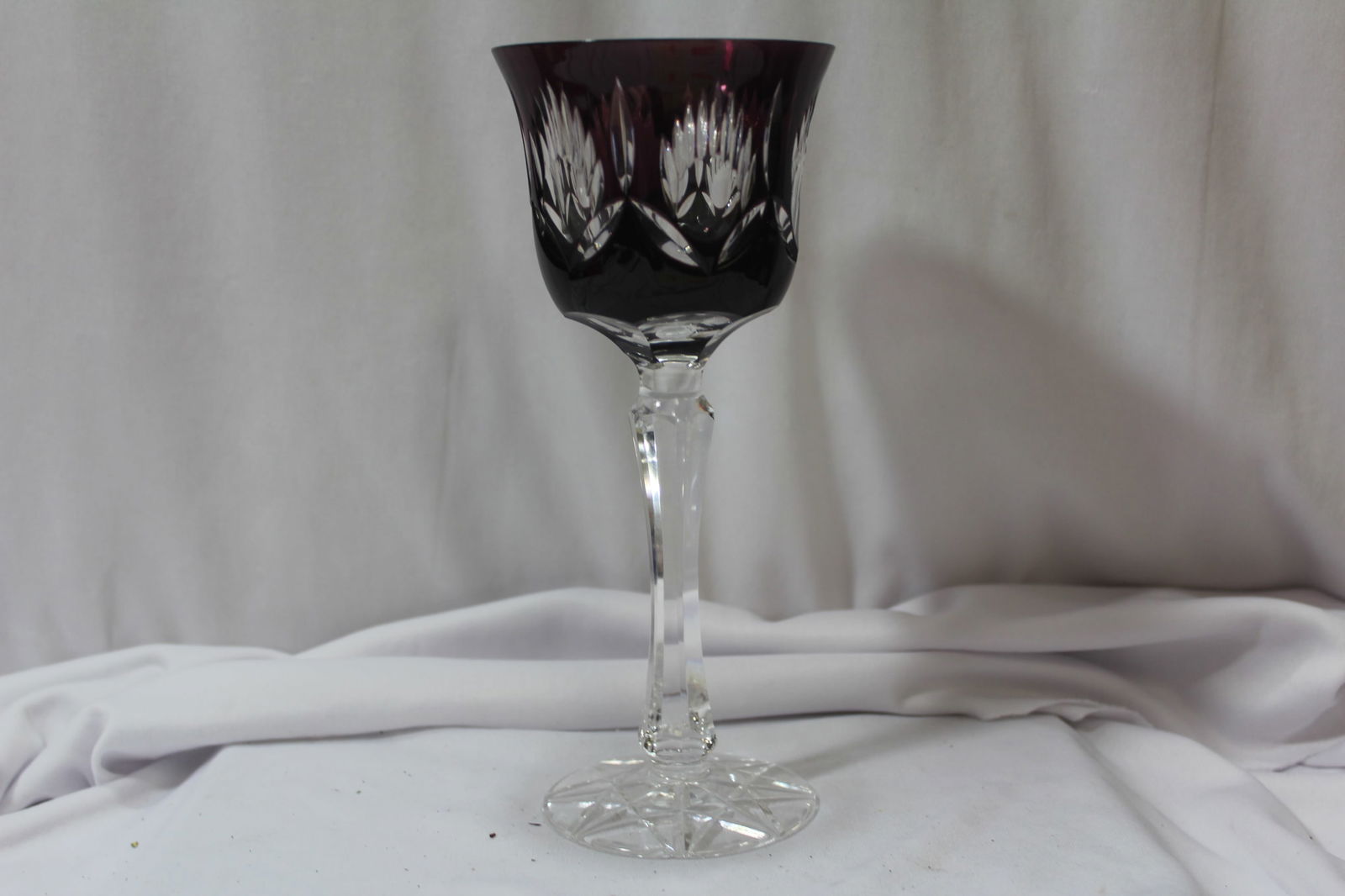 A Beautiful Amethyst Cut Glass Goblet: beautifully cut - 8 1/2" tall