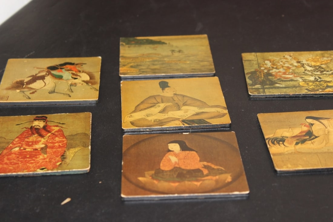 Lot Of 7 Altman Coasters - Oriental Scene: Made in France - Each coaster = 4 inches square - Vintage