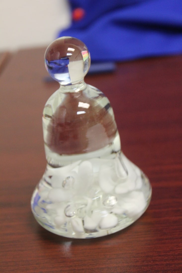 A Joe St Clair Art Glass Paperweight: 4" tall - bell form - control bubble