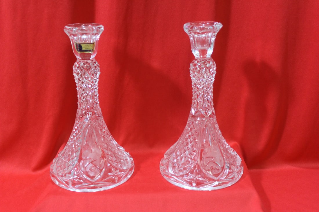 A Pair Of Crystal Candlesticks: 8 1/4" tall
