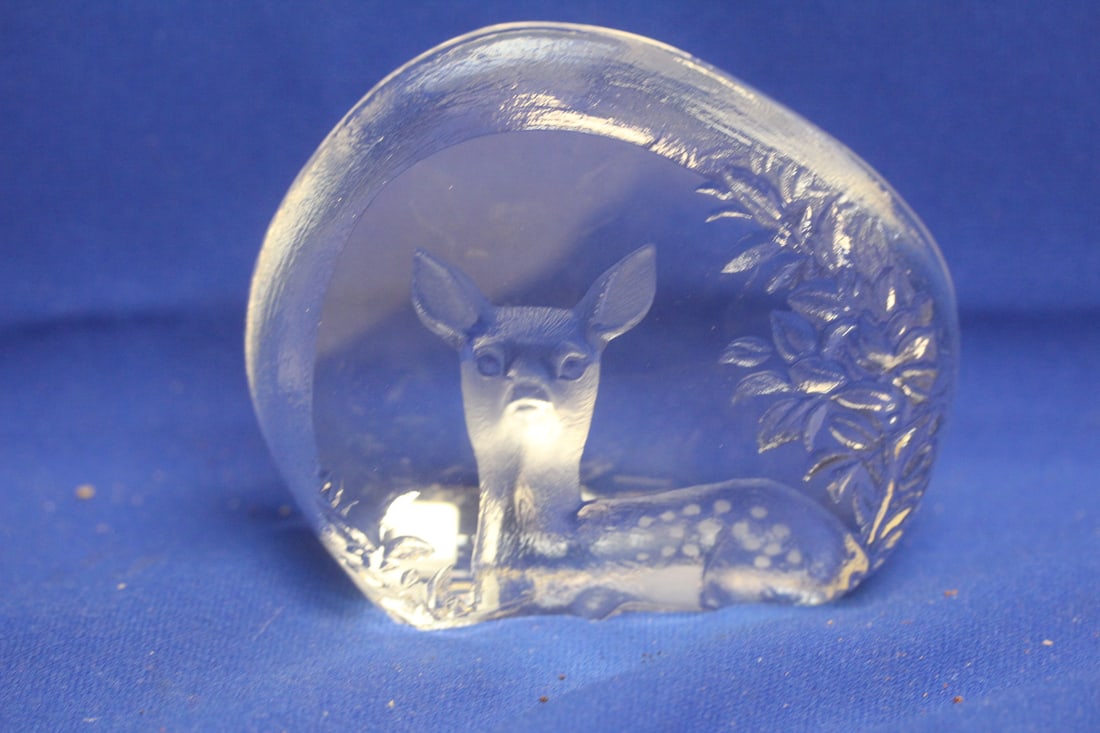 Mats Johansson Crystal Paperweight: signed and labeled - 4 7/8" across
