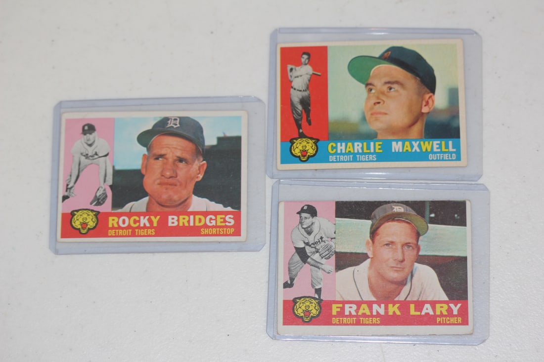Lot of 3 Detroit Tigers Baseball Cards: Maxwell, Lary and Bridges