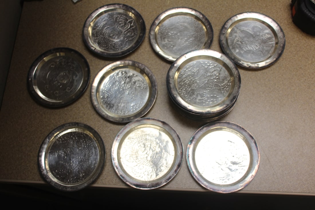 Lot of 21 Antique Chinese Silverplate Coaster: 4" in diameter