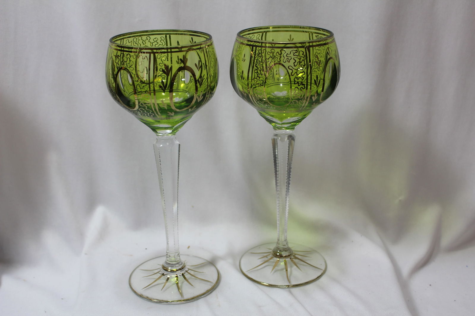 A Pair of Green Glass Goblet: 8 1/4" tall