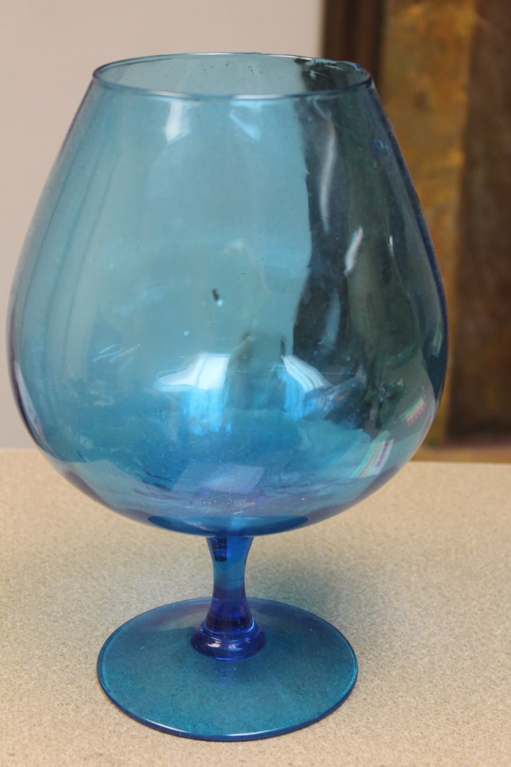 Teal Colour Glass Goblet: or bowl - 11" tall