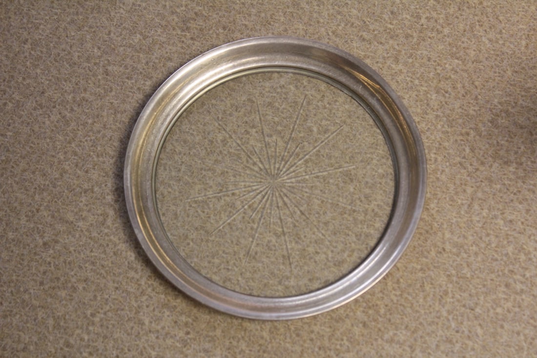 Sterling Silver Rim Etched Glass Plate: 5" in diameter