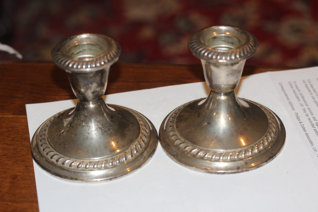 Pair of Weighted Sterling Candle Holders (1 of 5)