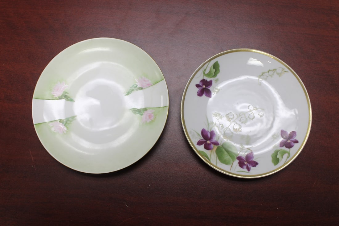 Lot of Two Vintage/Antique Plates: Handpainted - larger one= 6 1/2" in diameter