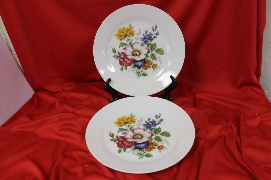 A Pair of Hutschenreuther China Floral Plates: 7 3/4" in diameter