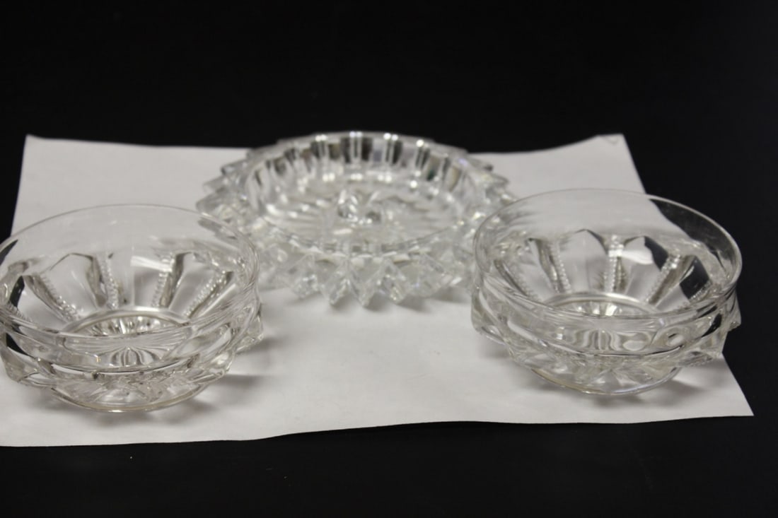 Lot of 3 Cut Glass Articles: Biggest= 5 1/2" in diameter