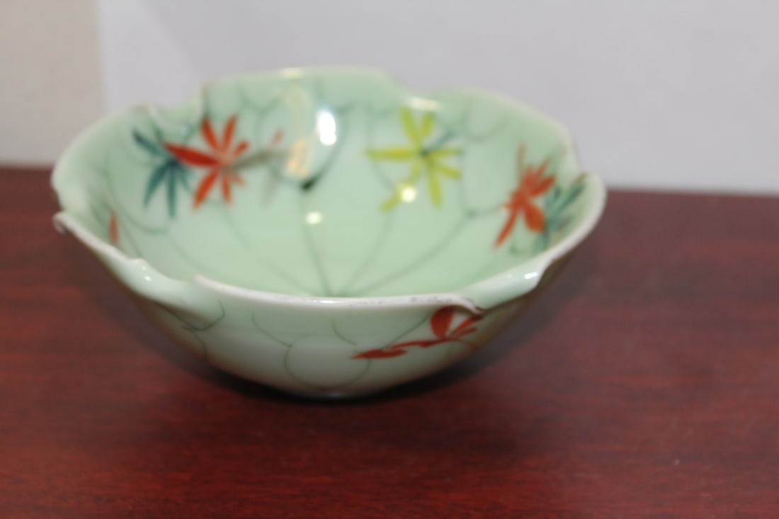 Antique/Vintage Chinese/Asian Celadon Lotus Bowl: please note: hairline - 5 1/4" in diameter