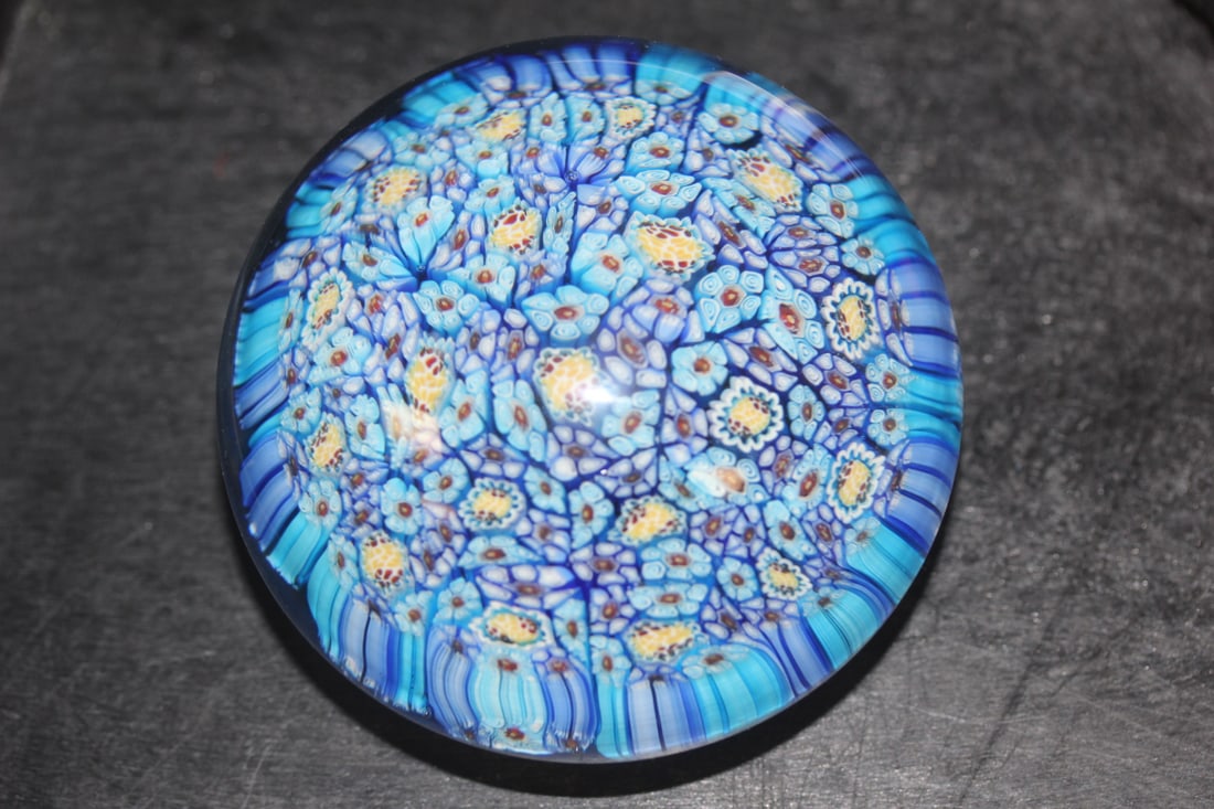 Art Glass Millifiori Paperweight: well made - 3" in diameter