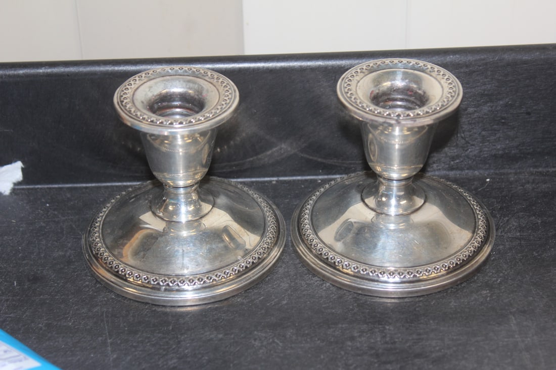 Pair of Weighted Sterling Candle Holder (1 of 5)