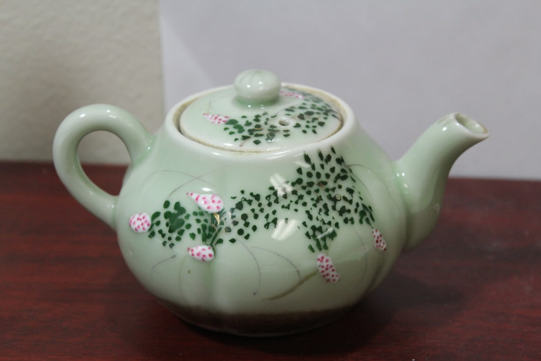 A Vintage Chinese or Asian Celadon Teapot: 6" across