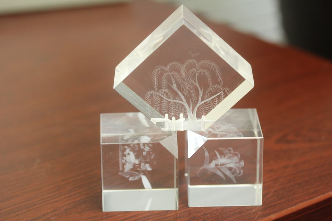 Lot of 3 Blocks: 2 glass and 1 lucite - tallest= 2 1/2"