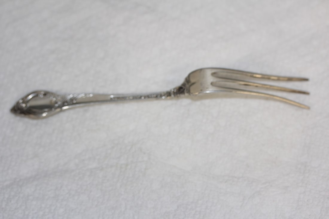 Sterling Pickle or Cheese Fork: 5 inches across