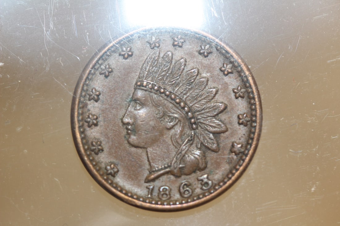 Civil War Token: cannons, flags, drum, beautiful condition