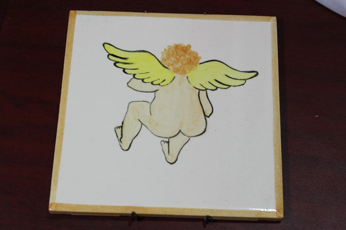 A Nude Angel/Cherub Tile: 6 1/4" square