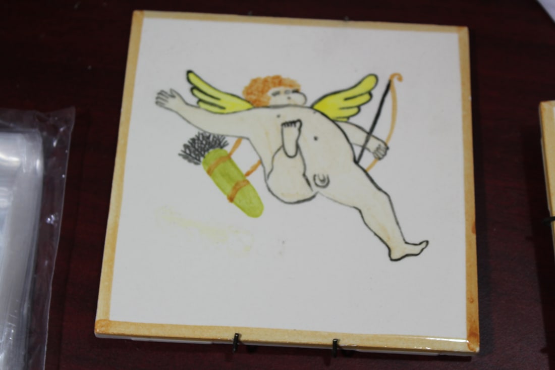 A Nude Angel/Cherub Tile: 6 1/4" square