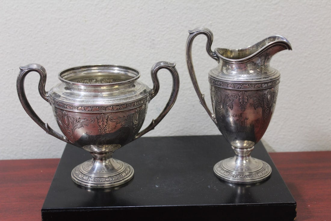 A Gorham Sterling Cream and Sugar Container: please note: monogrammed - taller= 7" - total of 545 grams