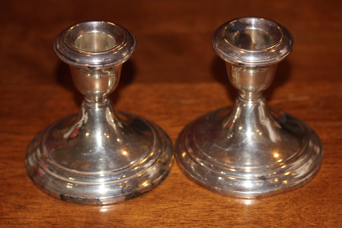 Pair of Gorham Sterling Candle Holders: weighted sterling - 3 5/8" tall - base diameter= 3 3/4"