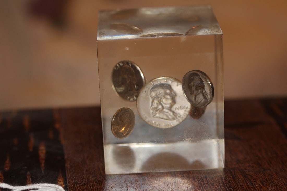 1962 Silver Coin Set: inside a lucite cube - 3" x 2 1/2"