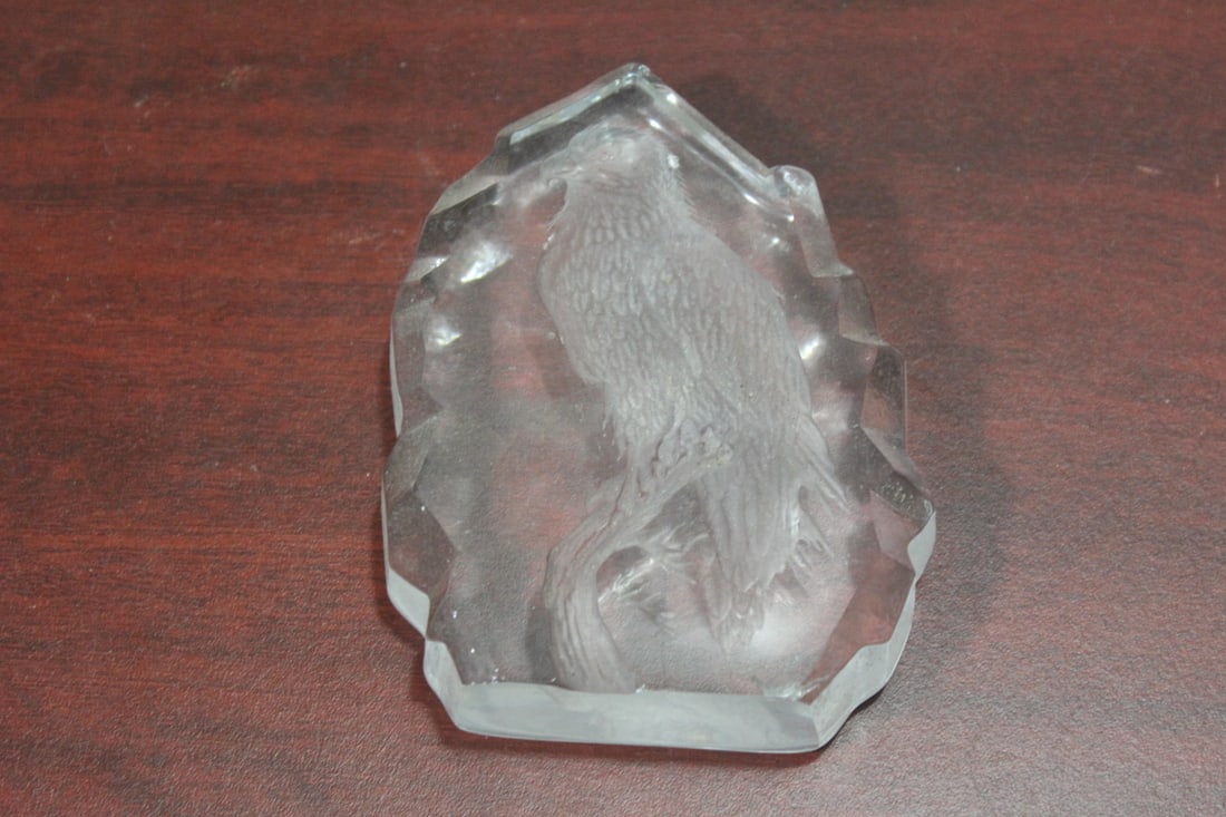 A Glass Eagle Paperweight: unsigned - please note: minor chip as shown - 5" tall