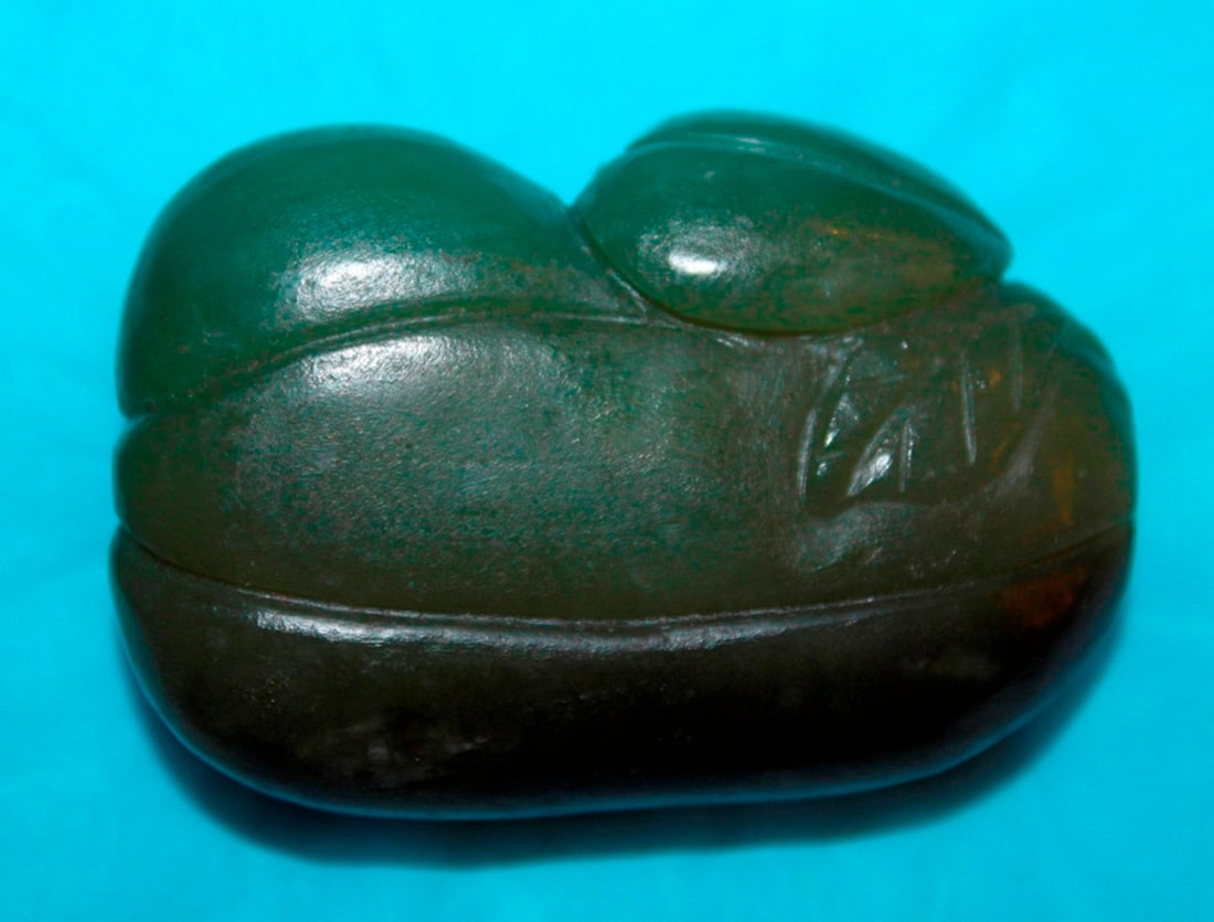 Celadon Jade Snuff Bottle: 2 1/8" tall. Top of spoon is missing.