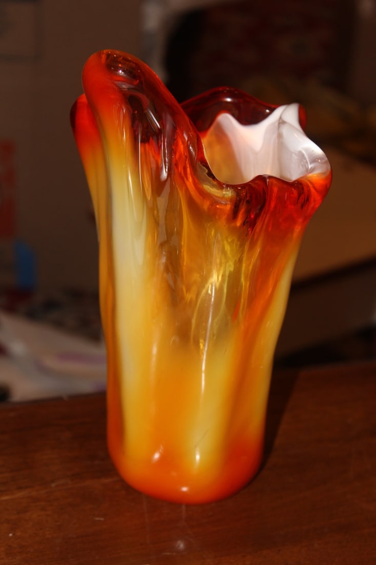 Art Glass Vase: 9 1/4" tall - unusual design