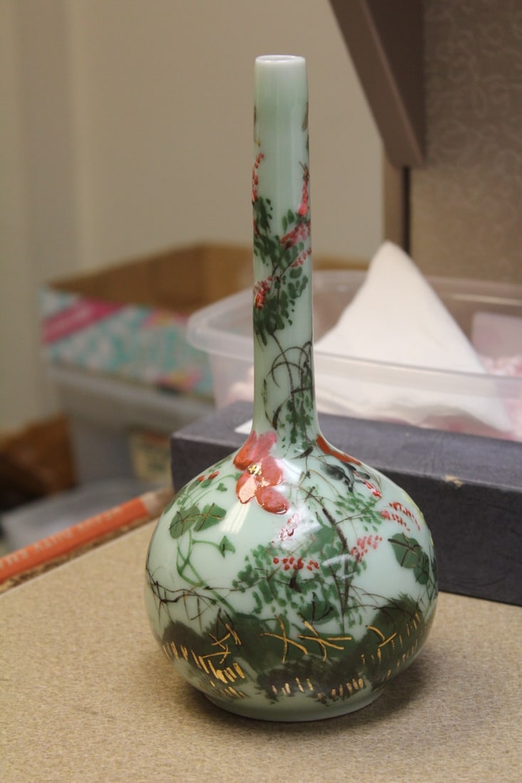 Chinese or Japanese Celadon Vase: early 20th century - 9 5/8" tall