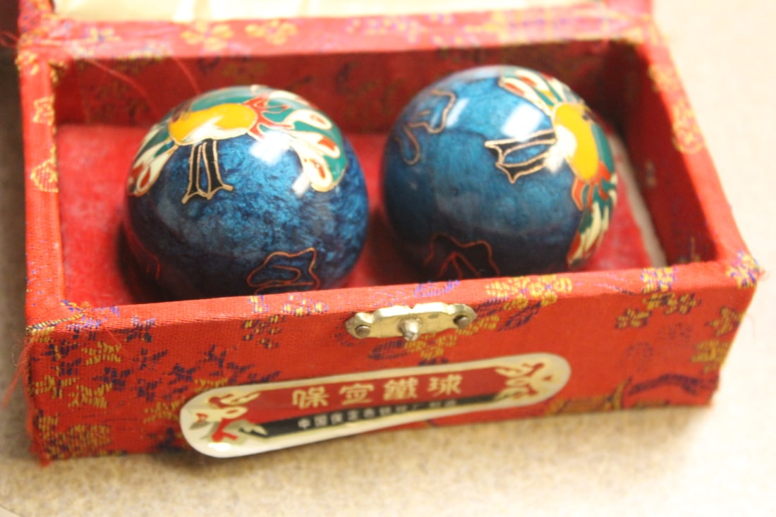 Pair of Chinese Massage Balls: cloisonne/enamel - boxed