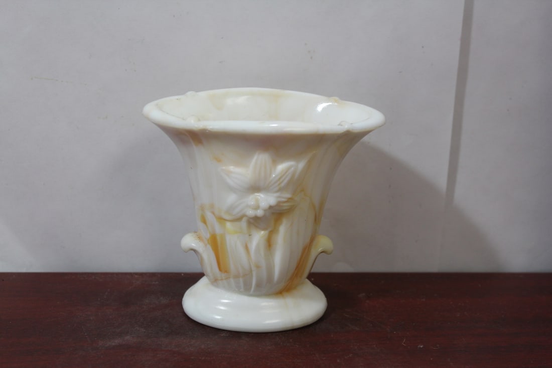 A Marble Glass Urn: please note: under rim roughness - 4 3/4" wide