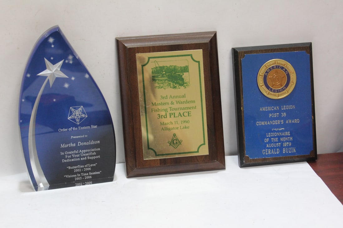Lot of 3 Tournament Plaques: one is made out of lucite - tallest = 8 inches