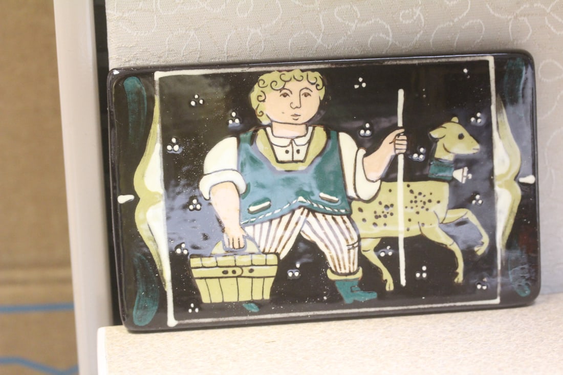 Decorative Tile: marked - 3 1/4" square