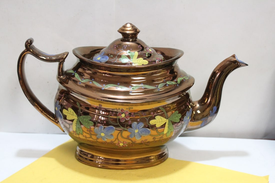 A Lusterware Teapot: please note: inner rim flea bites, not noticeable when lid is on - approximately 10 3/4" across