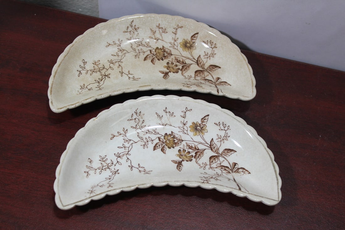 Lot of 2 Ceramic Half Moon Dishes: 6 3/4" across