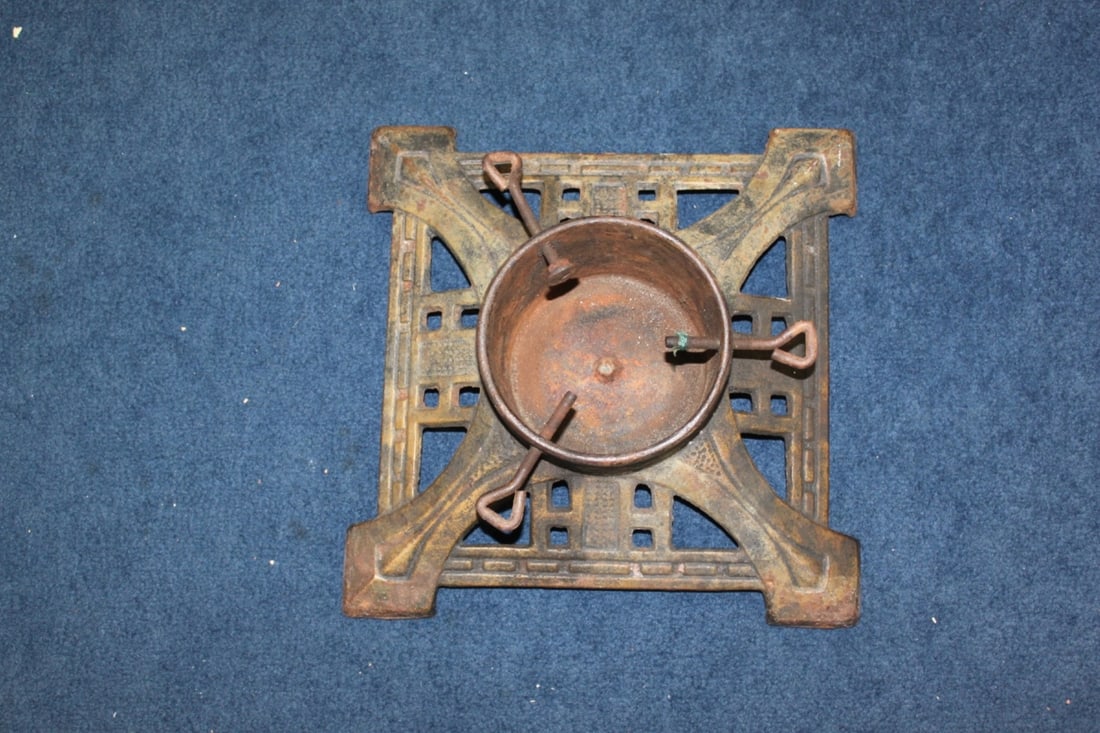 A Deco Cast Iron Christmas Tree Base: Appeared to be early to mid 1900's - 13 1/2 inches square