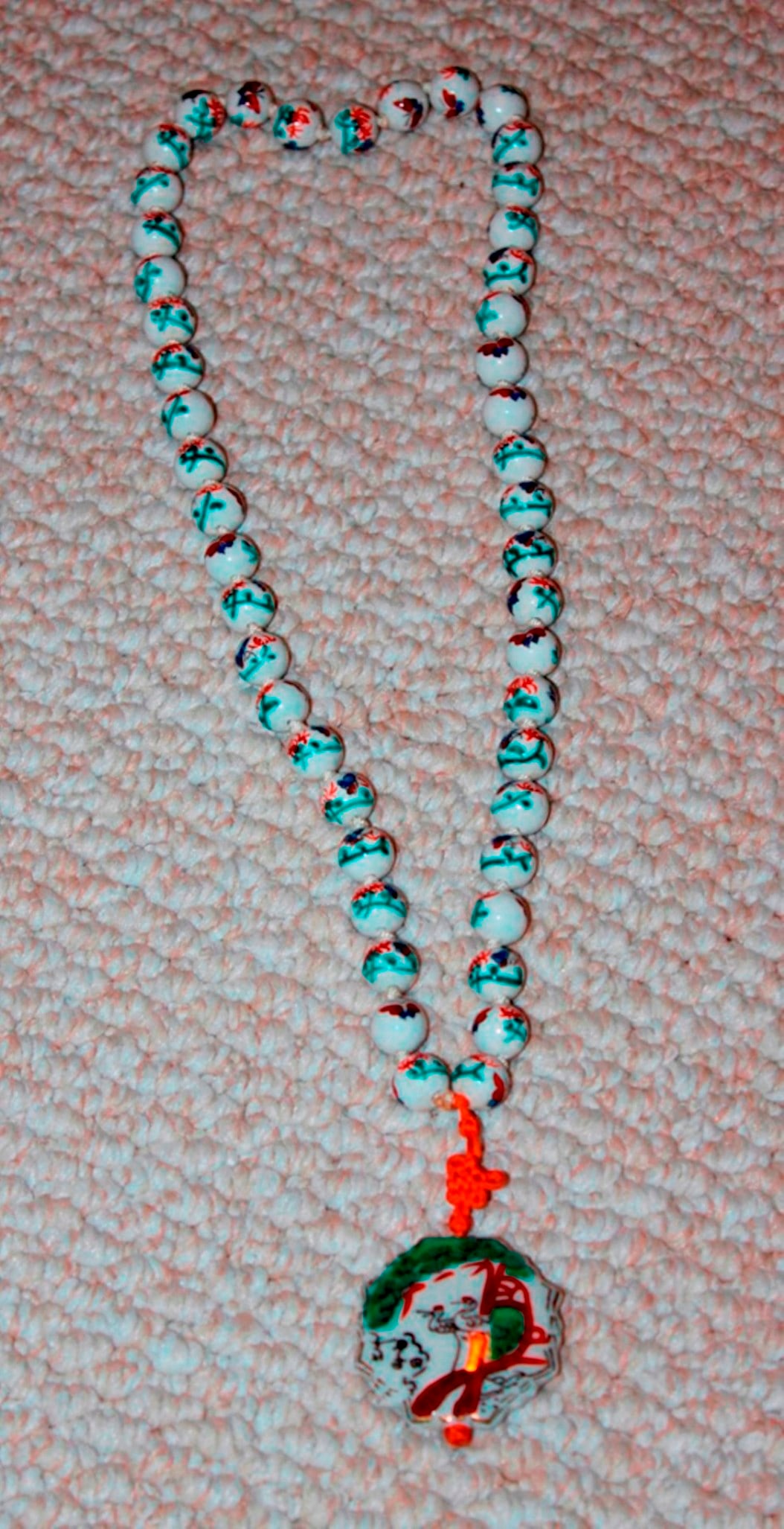 Vintage Porcelain Beaded Necklace: with Two Porcelain Pendants - as shown on photos