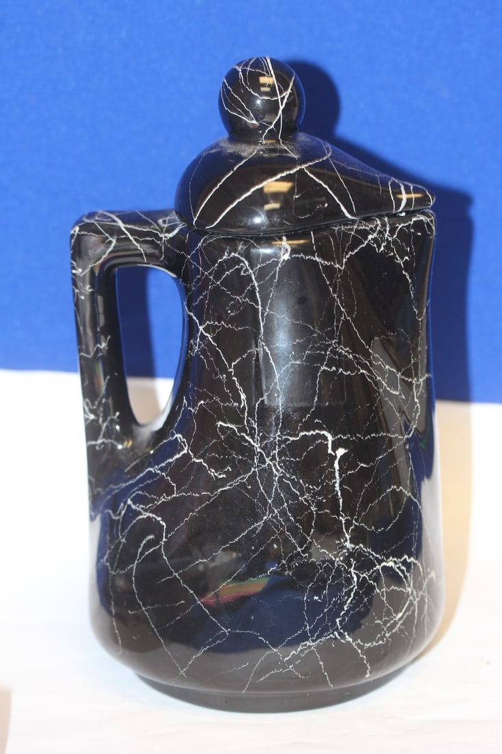 Black Pottery Teapot or Chocolate Pot: 7 3/4" tall