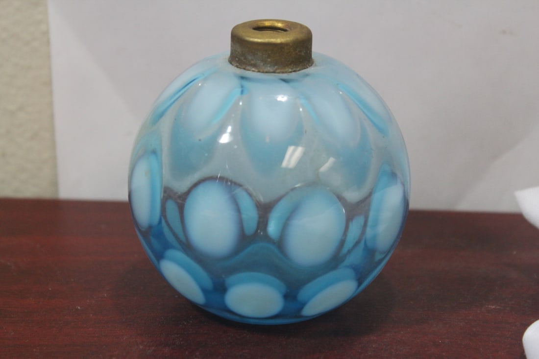 A Victorian Blue Glass Bulb: 3 inches in diameter