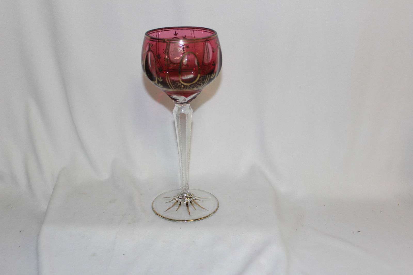 A Ruby Red Cut Glass Goblet: 8 3/8" tall