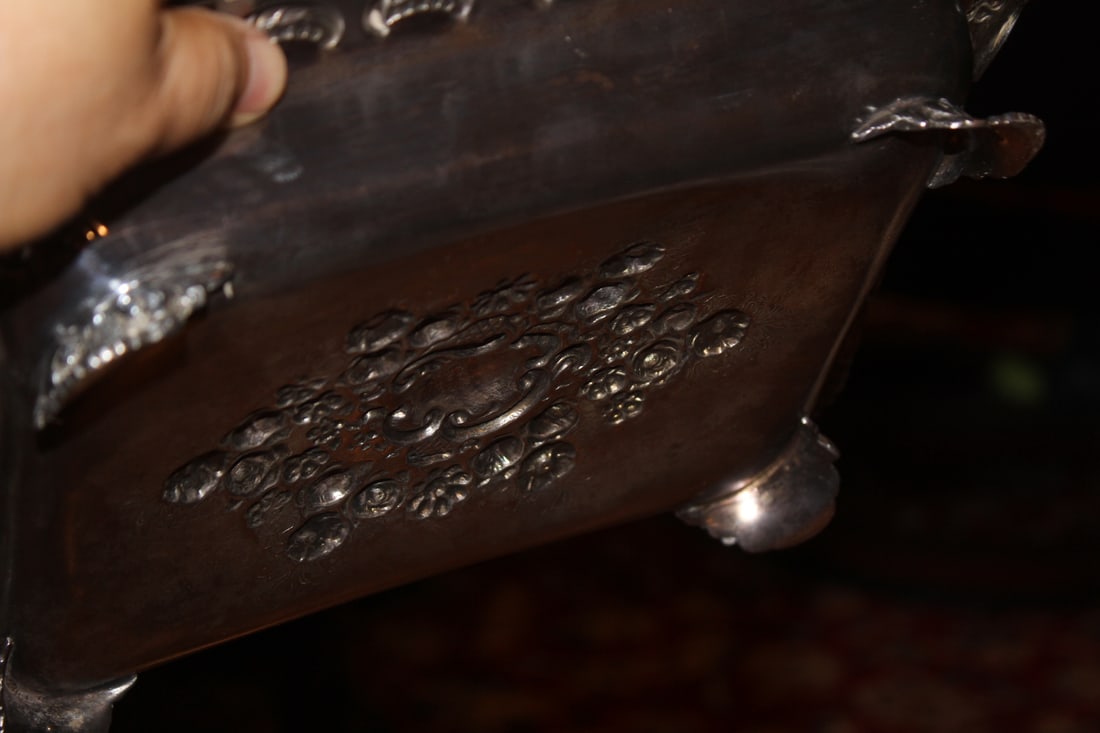 Real Ornate Silverplate Rectangular Basket - 7