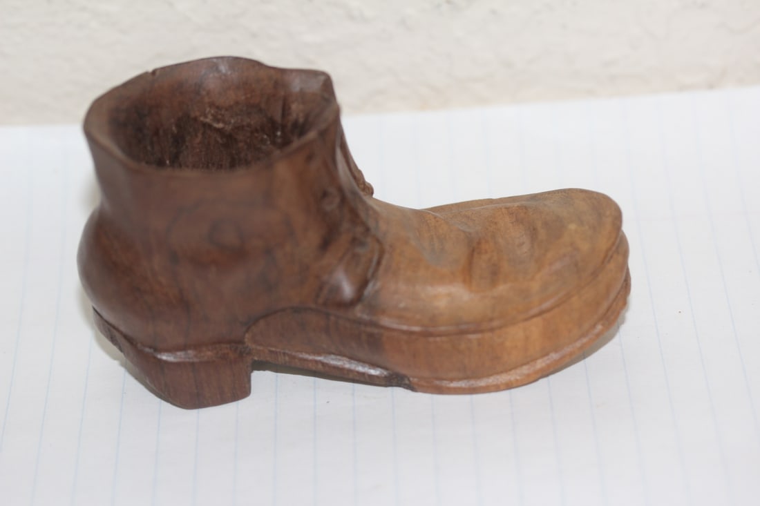 Antique Wooden shoe Holder: toothpick or match holder - 4" across