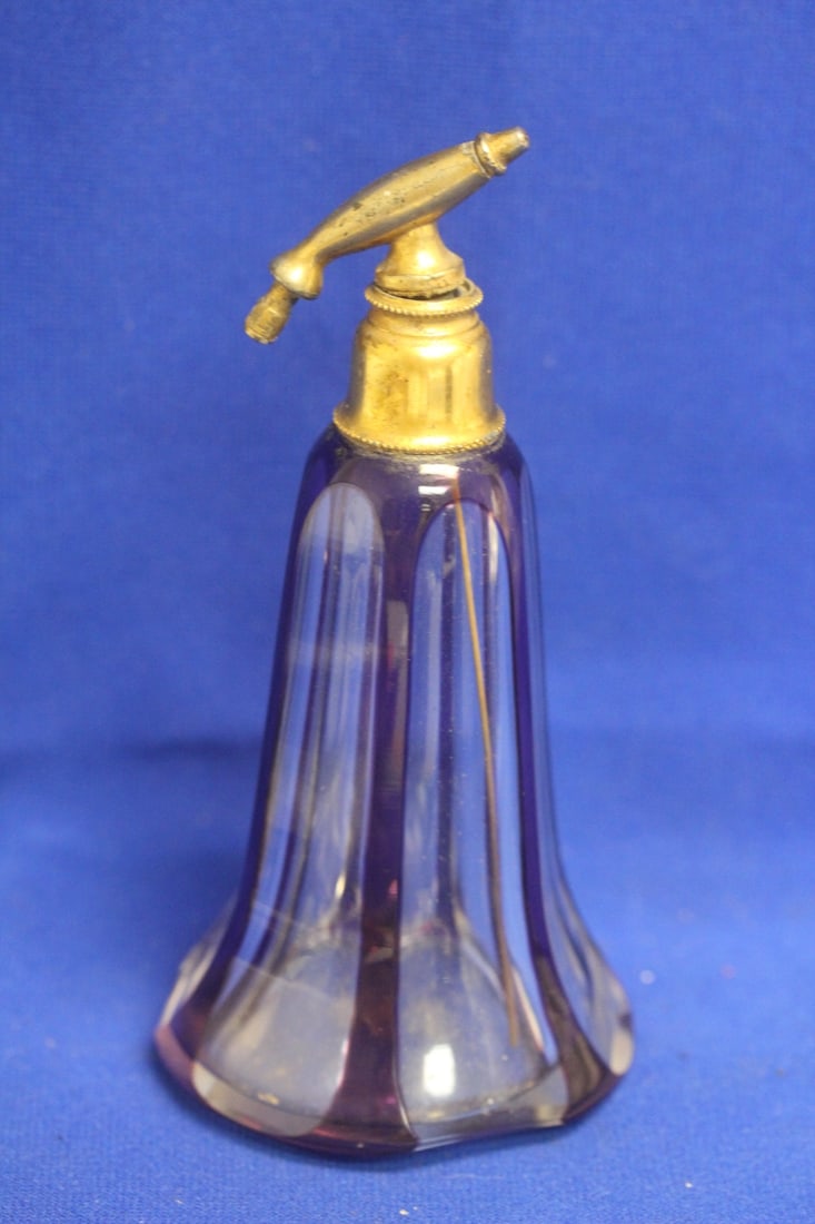 Vintage Bohemian cut Glass Perfume Atomizer: 6 inches tall