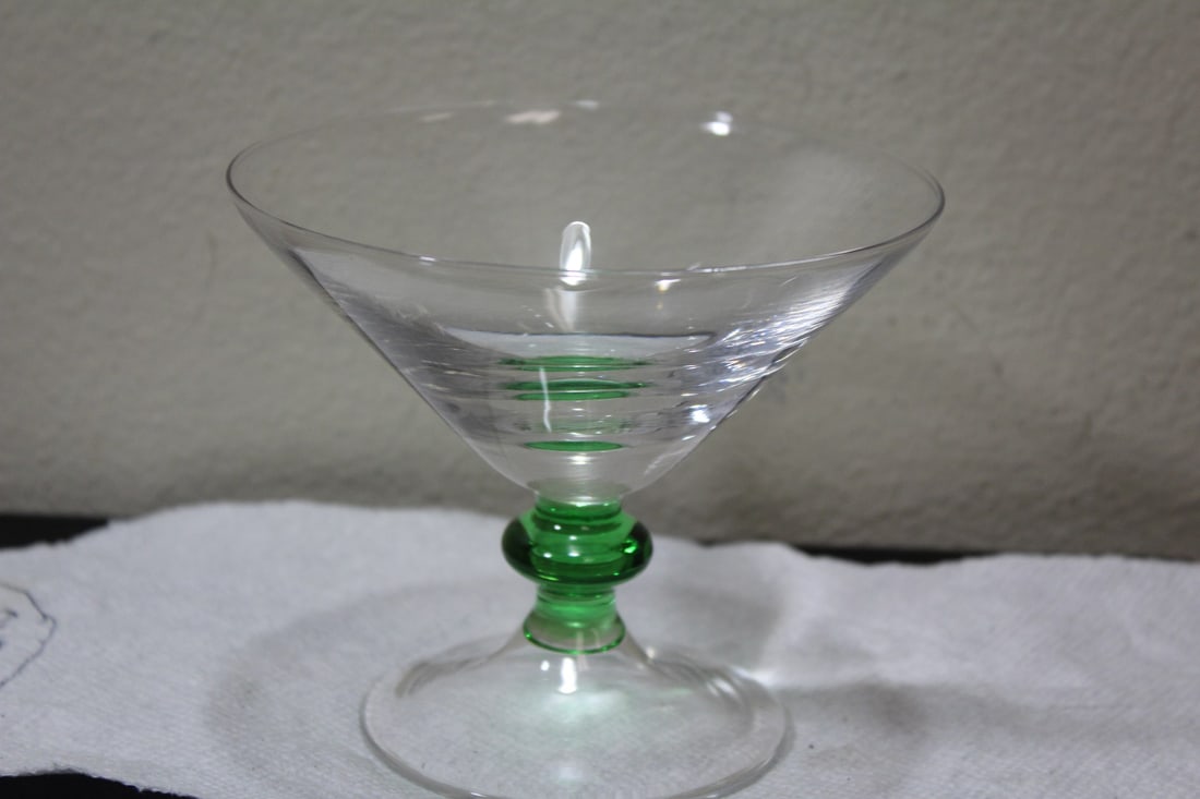 An Art Glass Green Champagne Goblet (1 of 5)